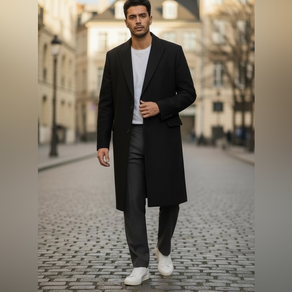 70s Silver Cloud Cashmere & Wool Blend Black Lined Classic Eclectic Grandpa Coat